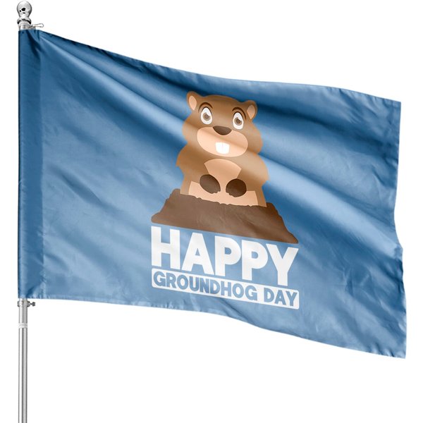 Happy Groundhog Day Woodchuck On A Hole Forecast Holiday House Flags-image