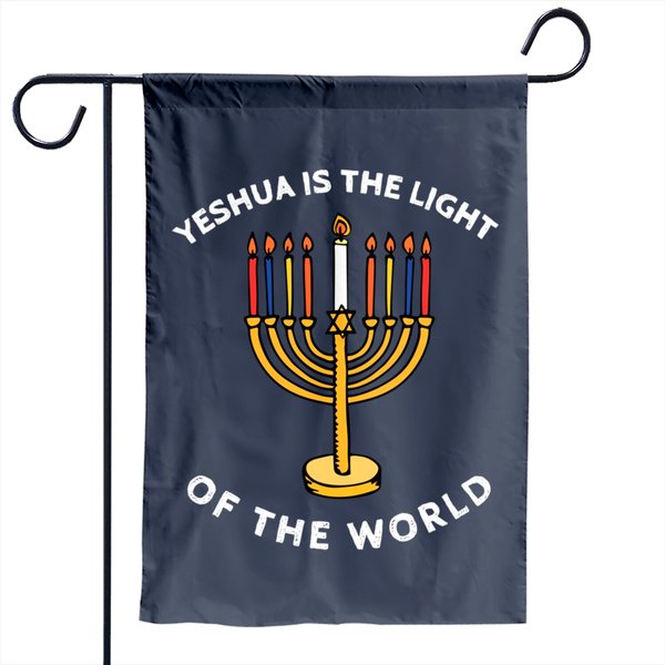 Yeshua Is The Light Of The World Hanukkah Menorah Candles Garden Flag-image