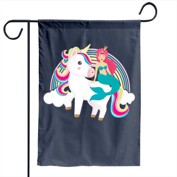 Mermaid Riding Unicorn Funny Magical Rainbow Mermicorn Garden Flag-image