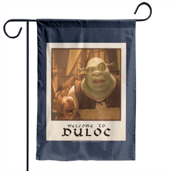 Shrek Welcome To Duloc Shrek And Donkey Polaroid Garden Flags-image