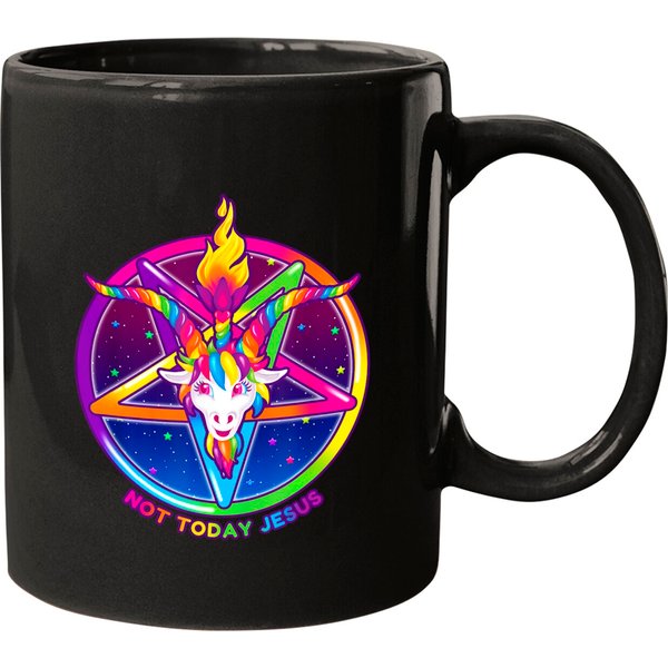Not Today Jesus Rainbow Baphomet Pentagram Sigil Satanic Mugs-image
