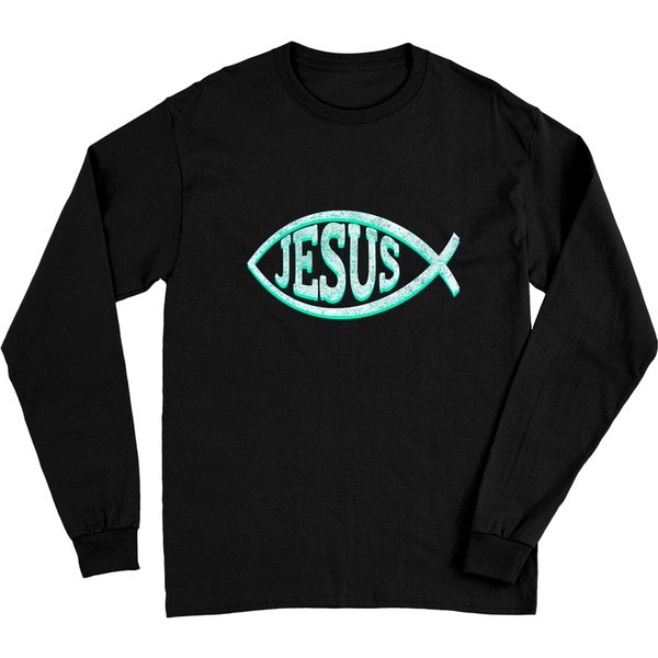 Christian Jesus Name Fish Symbol Long Sleeve T-Shirt-image