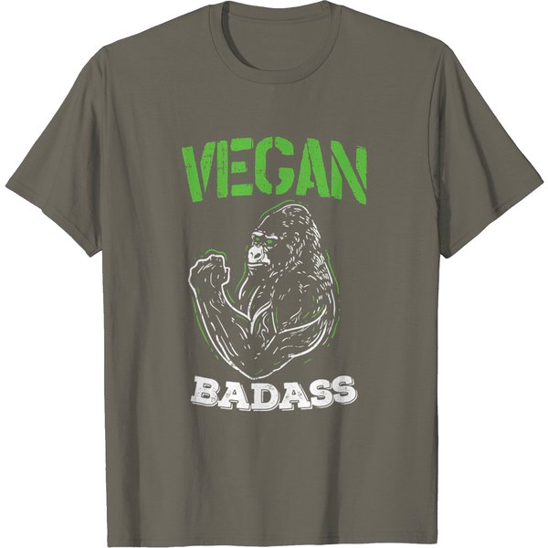 Vegan Badass Plant Powered Muscle Veggie Go Green Fitness T-Shirt-image