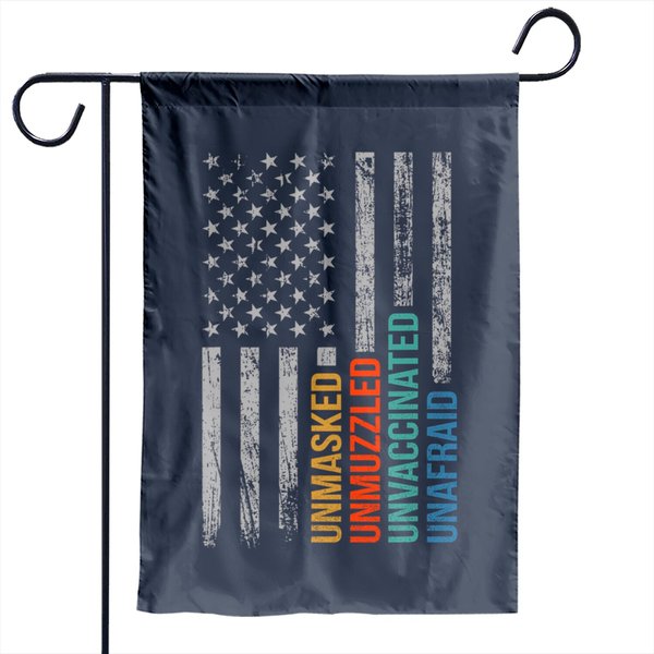 Unmasked Unmuzzled Unvaccinated Unafraid Us Flag Distressed Garden Flag-image