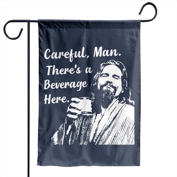 Big Lebowski Garden Flag Funny Movie Quote Garden Flag Vintage 90S The Dude Abides Careful Man There's A Beverage Here-image