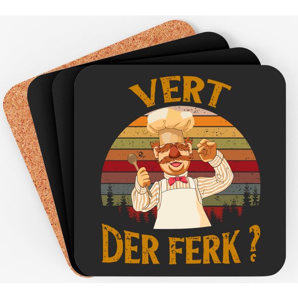 Vert Der Ferk Chef Coaster, Funny Swedish Sunset Vintage Coaster, Chef Gift