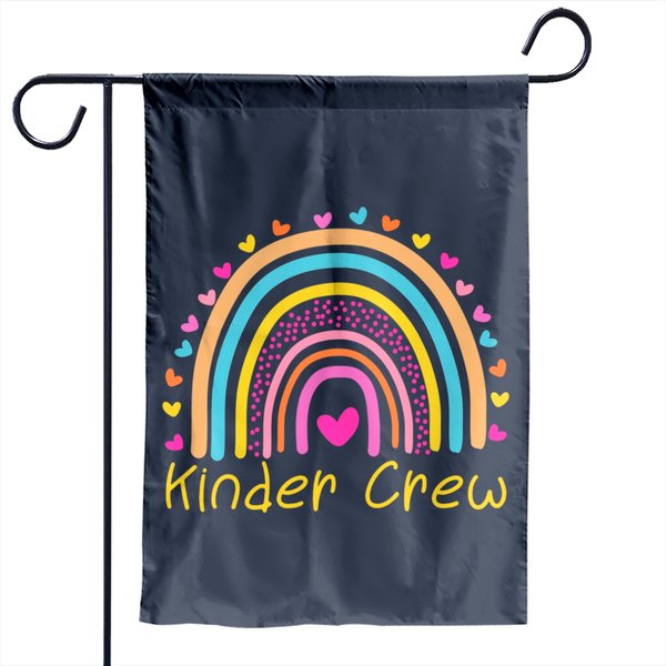 Kinder Crew Kindergarten Teacher Rainbow Heart Garden Flag