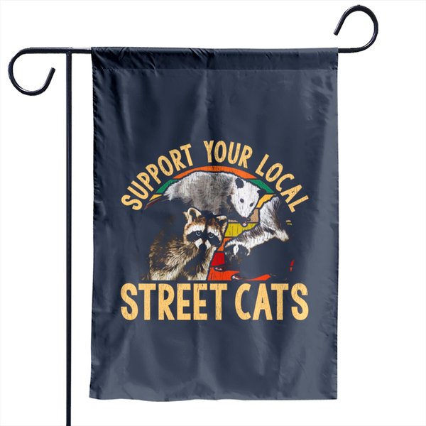 Support Local Street Cats! Raccoon, Skunk Garden Flag-image