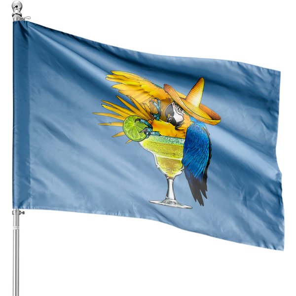Parrot In Margarita Drinking Glass Tropical Vacation House Flag-image