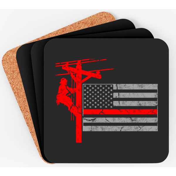 Lineman Flag Coasters Patriotic Lineman American Flag Pullover-image