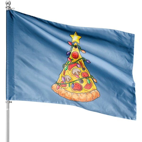 Pizza Christmas Tree Lights Funny Pajama House Flag-image