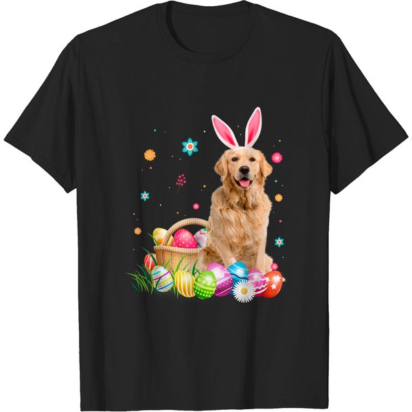 Happy Easter Cute Bunny Golden Retriever Wearing Bunny Ears T-Shirt-image