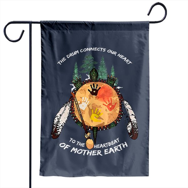 Native American Pride Indigenous Native Drum Black Garden Flags-image