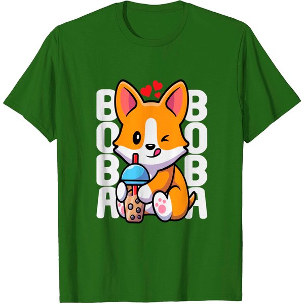 Cute Bubble Tea T-Shirt - Kawaii Corgi Drinking Tea-image
