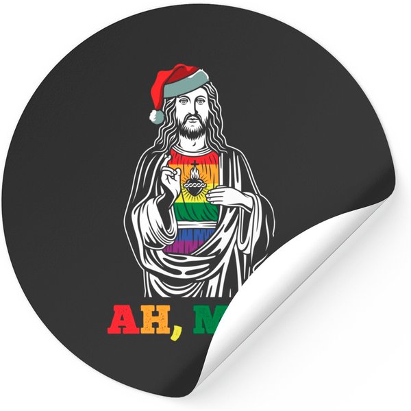 Ah Men Christmas Funny Lgbt-Q Pride Xmas Jesus Gay Christian Sticker-image