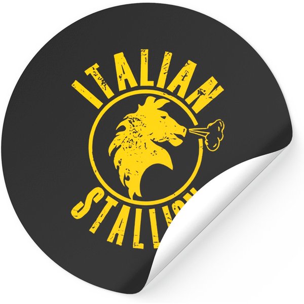Rocky Sticker Distressed Yellow Italian Stallion Black Tee-image