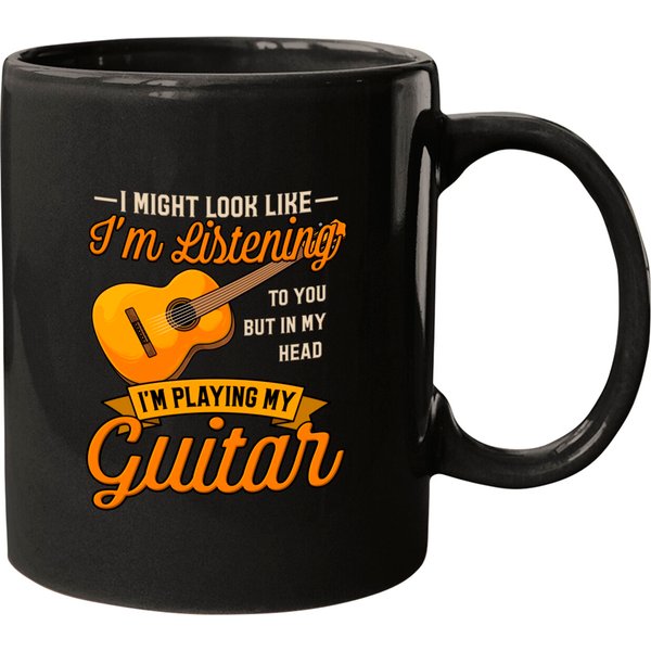 Outline Of Guitar Mugs I Might Look Like I'm Listening To You Mug Music Guitar