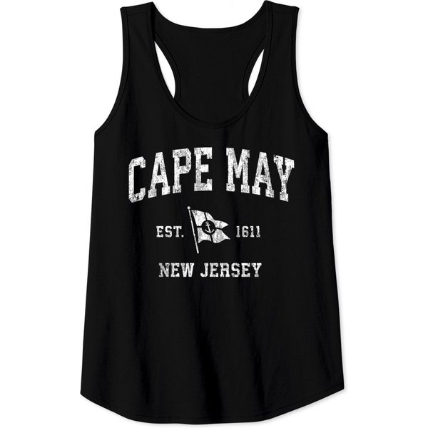 Cape May Nj Vintage Nautical Boat Anchor Flag Sports Tank Top-image