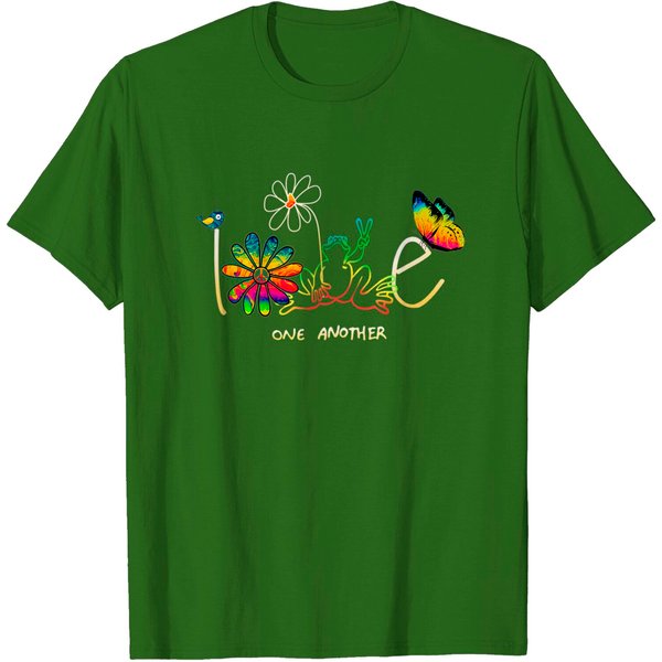 Love One Another Hippie Frog Flower Daisy Gift T-Shirt-image