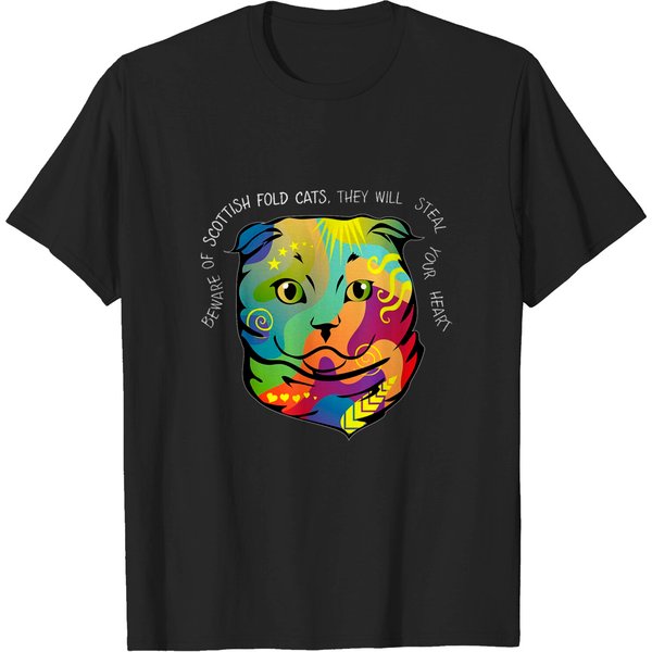 Scottish Fold Cat Artwork Painting T Shirt-image