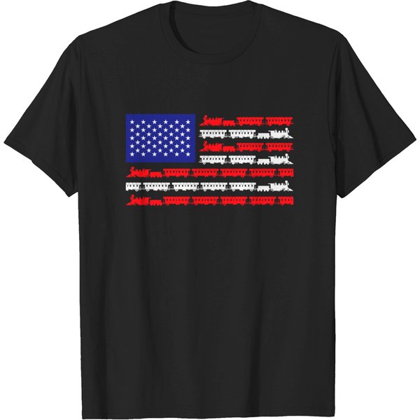 Us Flag Ho Scale Trains Model Railroad Lover T-Shirt-image