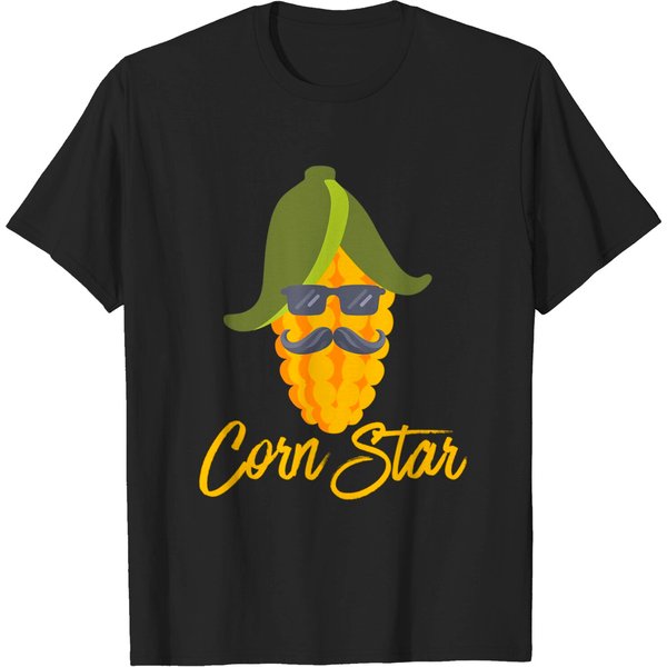 Cartoon Corn T-Shirt Star Funny Sunglasses Mustache Star Corn Maize-image