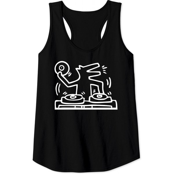 Keith Lovers Haring - Outline Dj Dog White - Keith Lovers Haring Outline Dj Dog Whit - Tank Tops-image