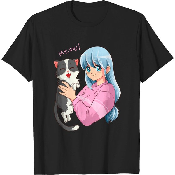 Pastel Anime Girl T-Shirt Neko Cat Girl-image