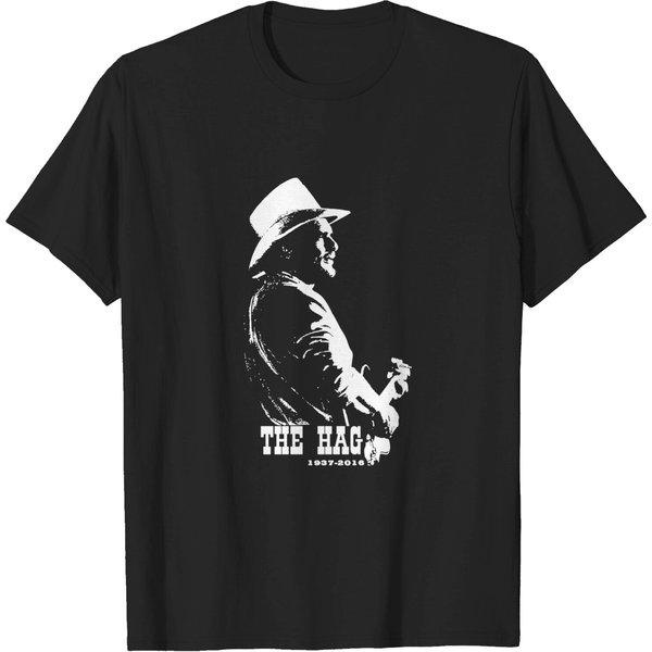 Grozinrel Men's Merle Haggard The Hag 1937-2016 T Shirt Black Short Sleeve Cotton Shirts-image