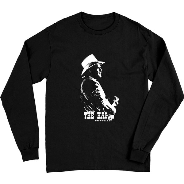 Grozinrel Men's Merle Haggard The Hag 1937-2016 Long Sleeves Black Short Sleeve Cotton Shirts-image