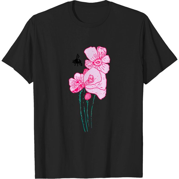 Pink Poppy And Bumblebee T-Shirt-image