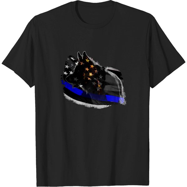 K9 Thin Blue Line American Flag German Shepherd T-Shirt-image