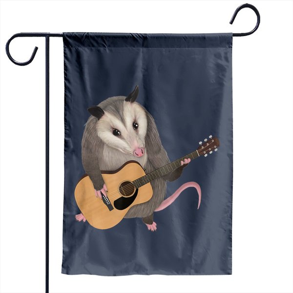 Opossum Playing The Acoustic Guitar - Possum Garden Flags-image