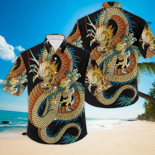 Men's Casual Japanese Dragon Hawaiian Shirt-image
