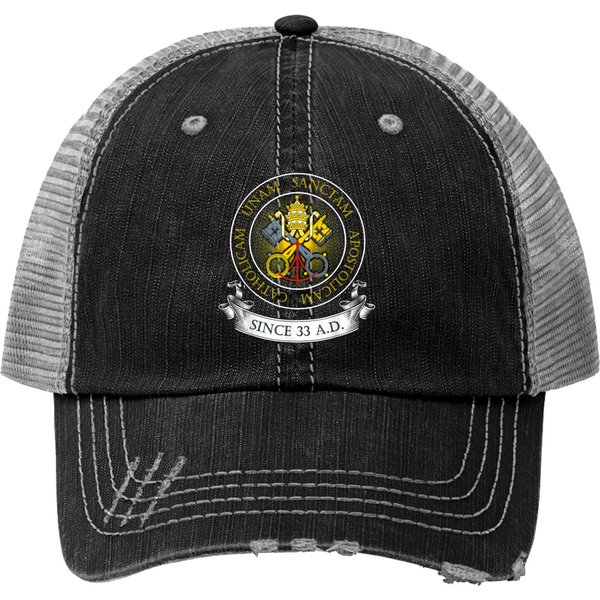 One Holy Catholic Apostolic Church Catholic Latin Trucker Hats-image