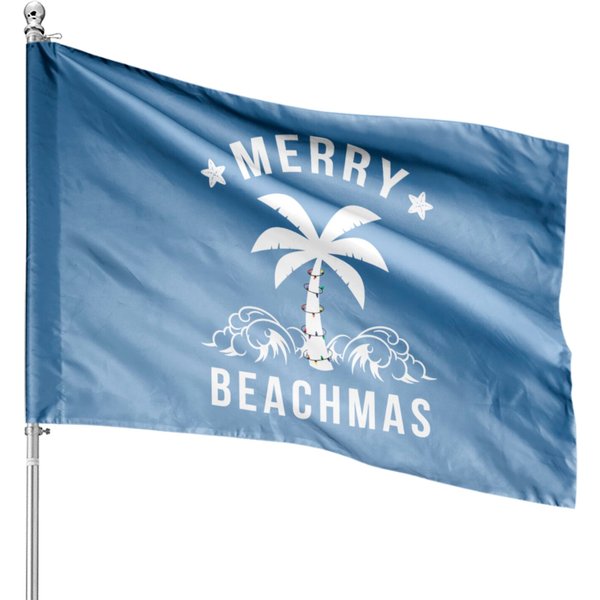 Merry Beachmas Palm Tree Beach Christmas House Flags-image