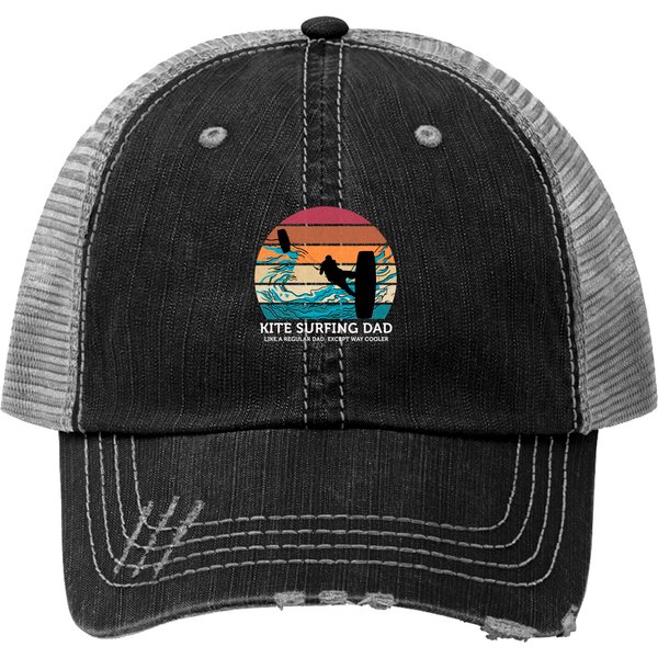 Kite Surfing Dad Vintage Sunset Beach Kite Surfing Lover Print Trucker Hats-image