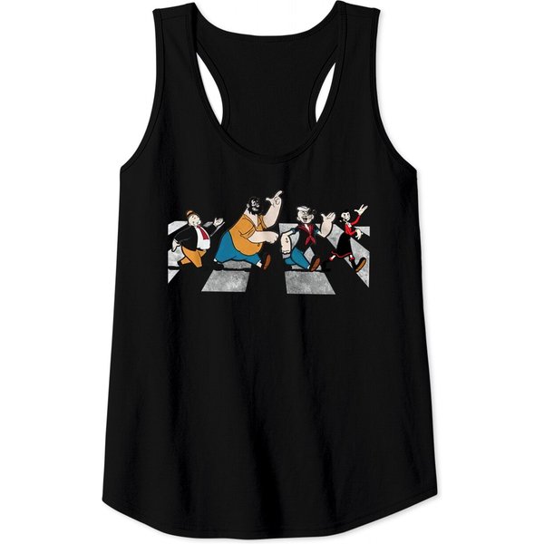 Popeye The Sailor Man Cartoon Abbey Road Adult Tank Tops Tee Black-image