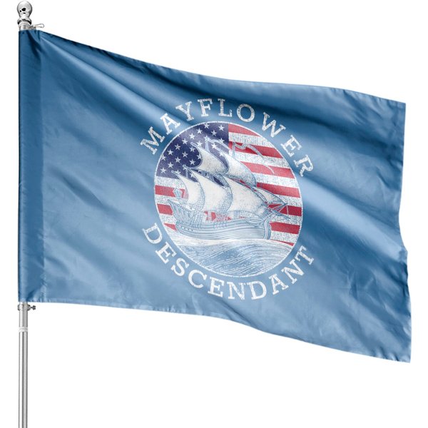 Mayflower Descendant Usa Flag Distressed House Flags-image