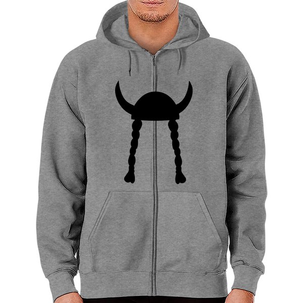 Viking Helmet And Plaits Zip Hoodies