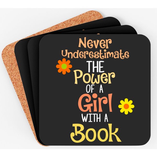 Never Underestimate Power Of A Girl Book Reading Gift Coasters-image