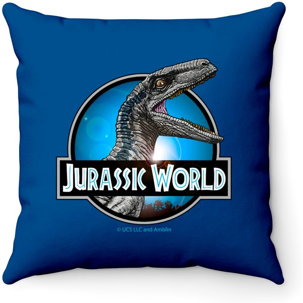 Jurassic World, Movie, Film, 2022, 2015, Velociraptor, Raptor, Blue - Jurassic World - Throw Pillows-image