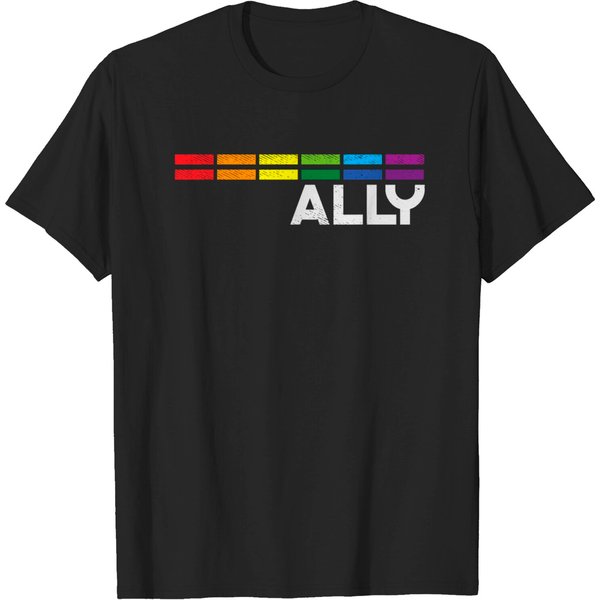Lgbtq Ally Flag T-Shirt Proud Ally Bars Equality Lgbtq Rainbow Flag Gay Pride Ally-image