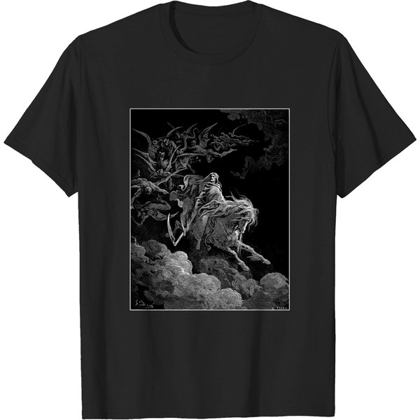 The Vision Of Death - Screen Printed T Shirt - Gustave Dore - Death Rides A Pale Horse-image