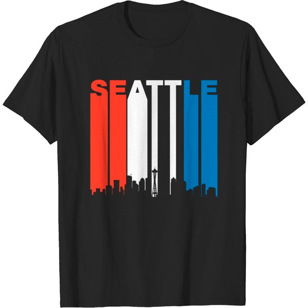 Red White And Blue Seattle Washington Skyline T-Shirt-image
