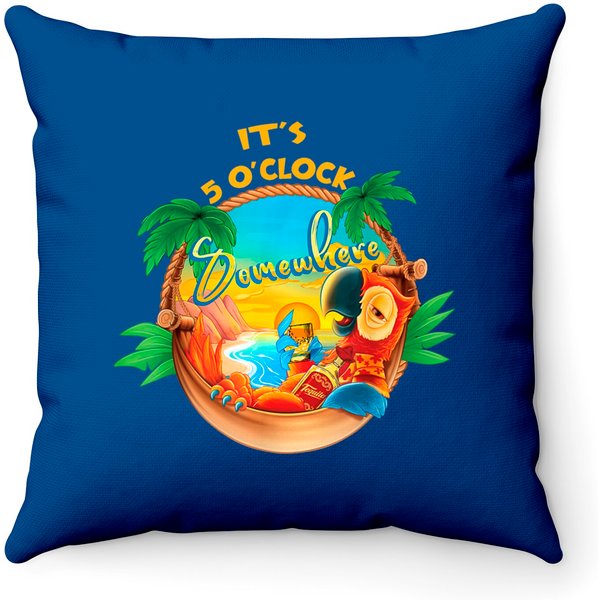 It Is 5 O'clock Somewhere Drinking Parrot Throw Pillows-image