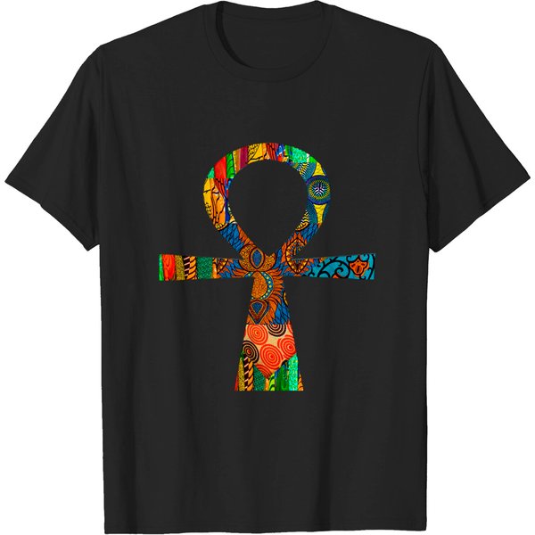 Colorful African Print Ankh - Egyptian Symbol - T-Shirt-image