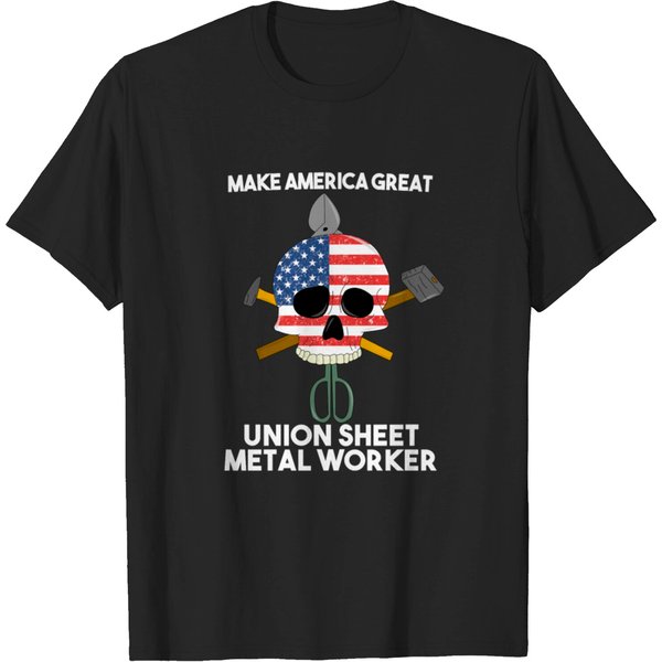 Union Sheet Metal Worker America Skull Dad Gift T-Shirt-image