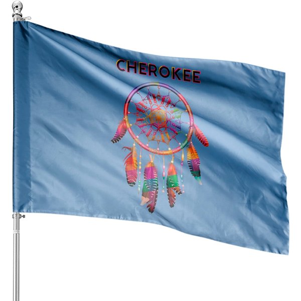 Cherokee Native American Indian Colorful Dreamcatcher Tribal House Flags-image