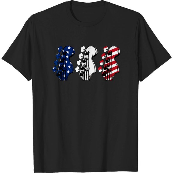 Red White Blue Guitar Head Guitarist 4Th Of July T-Shirt-image